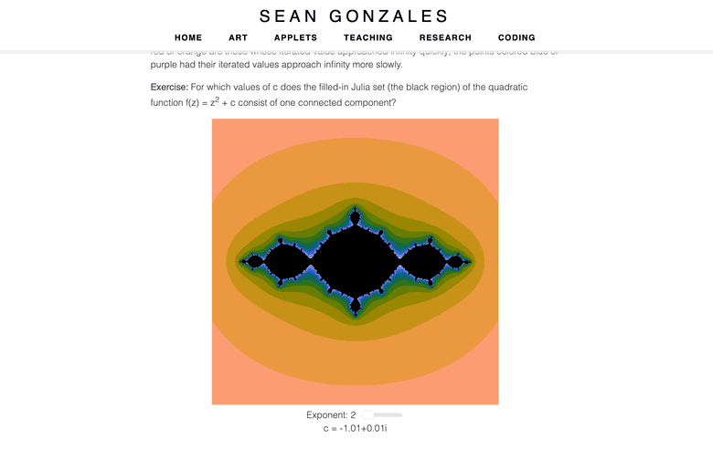 Screenshot of the Julia sets applet