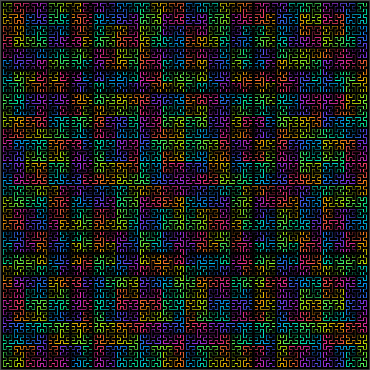 The Hilbert curve with varying colors